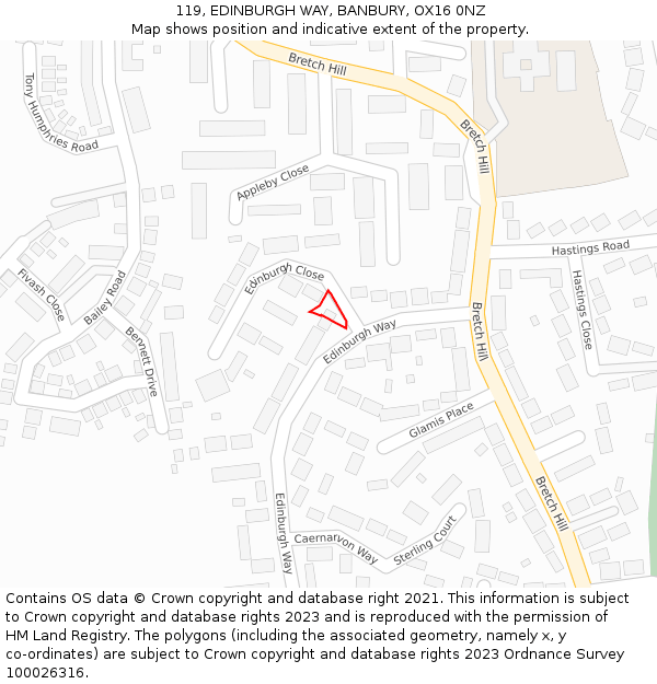 119, EDINBURGH WAY, BANBURY, OX16 0NZ: Location map and indicative extent of plot