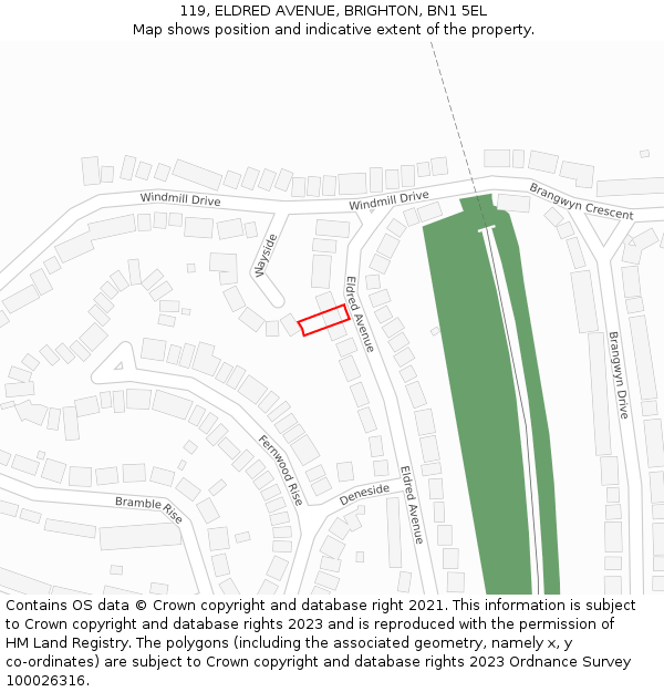 119, ELDRED AVENUE, BRIGHTON, BN1 5EL: Location map and indicative extent of plot