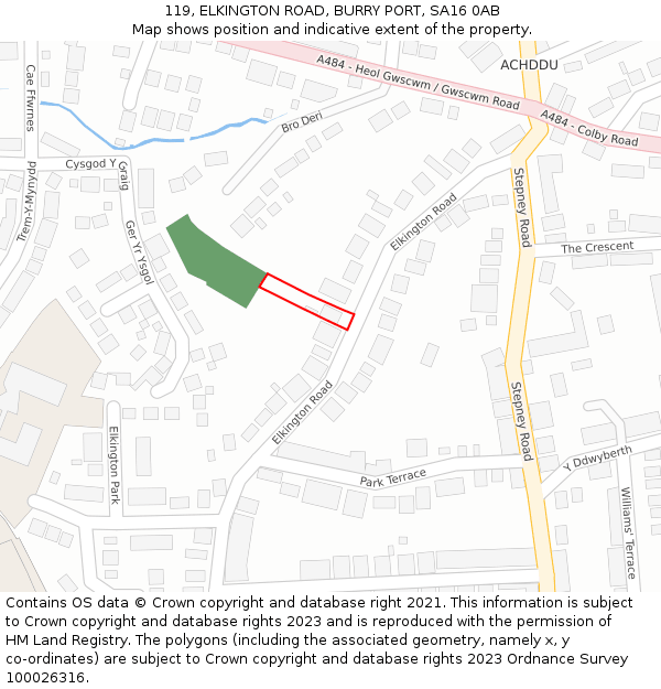 119, ELKINGTON ROAD, BURRY PORT, SA16 0AB: Location map and indicative extent of plot