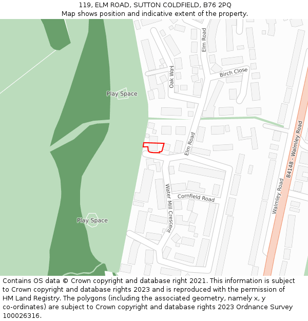 119, ELM ROAD, SUTTON COLDFIELD, B76 2PQ: Location map and indicative extent of plot