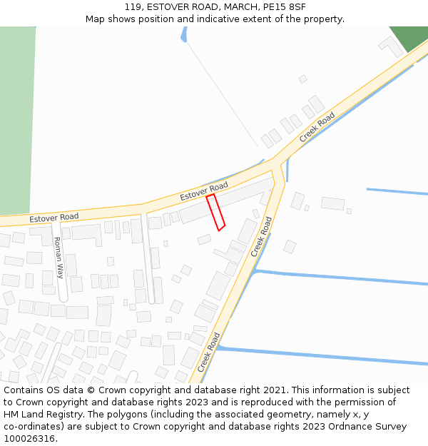 119, ESTOVER ROAD, MARCH, PE15 8SF: Location map and indicative extent of plot