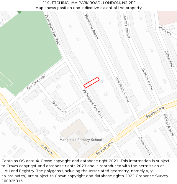 119, ETCHINGHAM PARK ROAD, LONDON, N3 2EE: Location map and indicative extent of plot