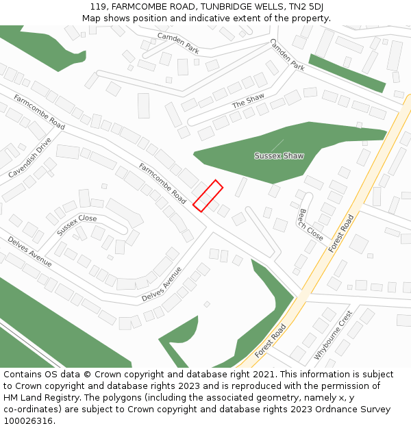 119, FARMCOMBE ROAD, TUNBRIDGE WELLS, TN2 5DJ: Location map and indicative extent of plot