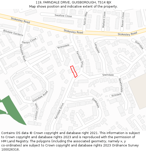 119, FARNDALE DRIVE, GUISBOROUGH, TS14 8JX: Location map and indicative extent of plot