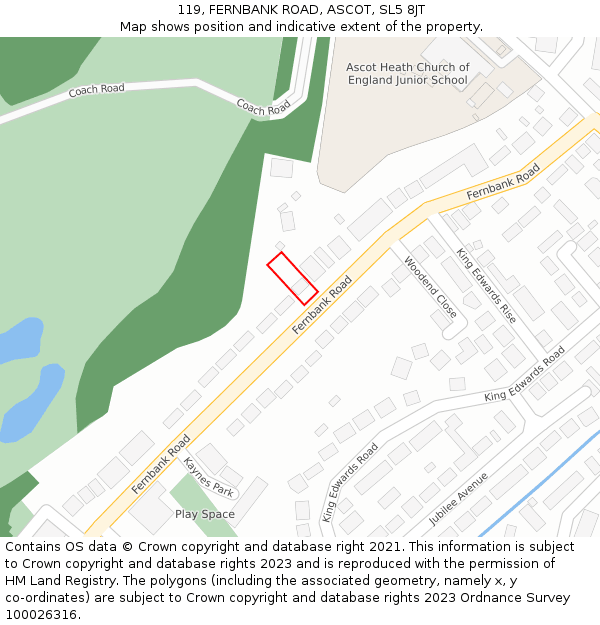 119, FERNBANK ROAD, ASCOT, SL5 8JT: Location map and indicative extent of plot