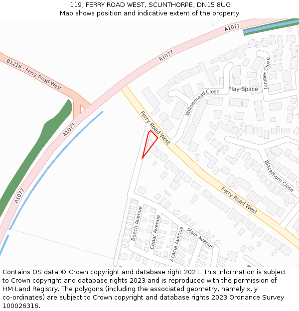 119, FERRY ROAD WEST, SCUNTHORPE, DN15 8UG: Location map and indicative extent of plot