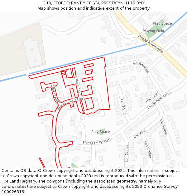 119, FFORDD PANT Y CELYN, PRESTATYN, LL19 8YD: Location map and indicative extent of plot