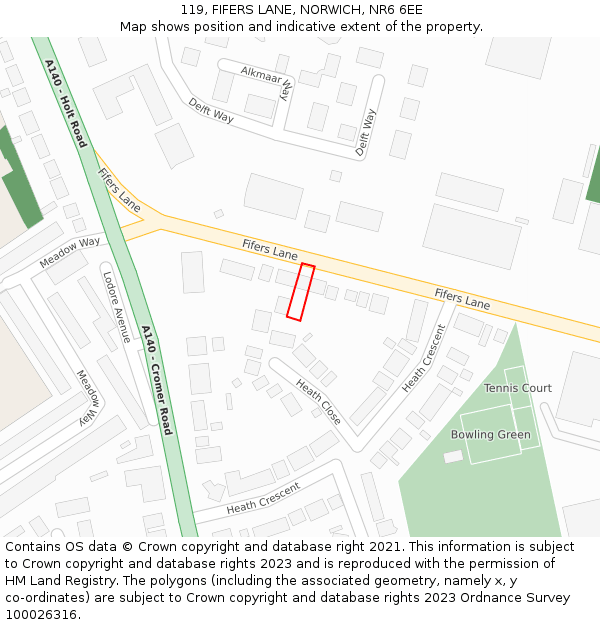 119, FIFERS LANE, NORWICH, NR6 6EE: Location map and indicative extent of plot