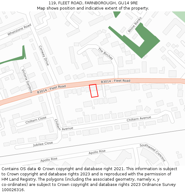 119, FLEET ROAD, FARNBOROUGH, GU14 9RE: Location map and indicative extent of plot