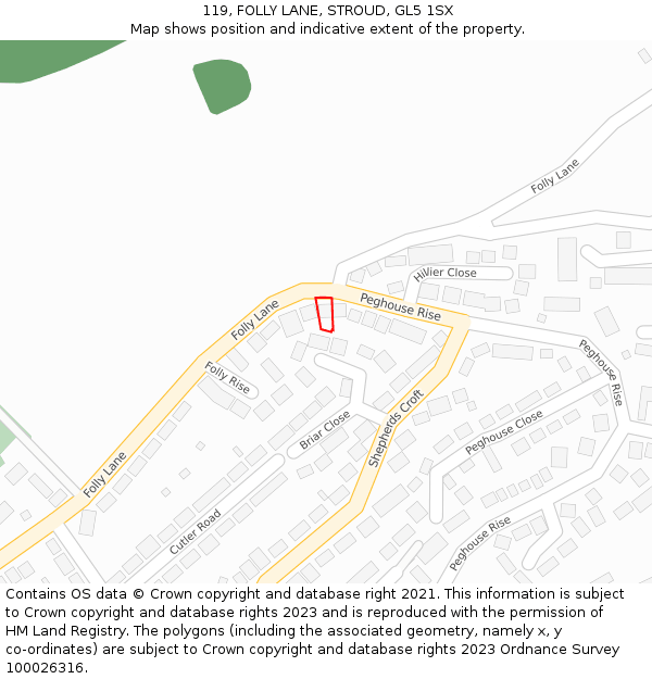 119, FOLLY LANE, STROUD, GL5 1SX: Location map and indicative extent of plot