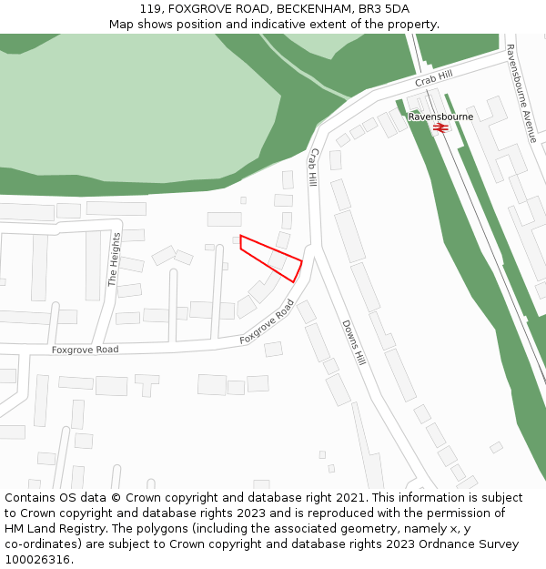 119, FOXGROVE ROAD, BECKENHAM, BR3 5DA: Location map and indicative extent of plot