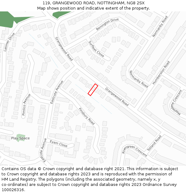 119, GRANGEWOOD ROAD, NOTTINGHAM, NG8 2SX: Location map and indicative extent of plot