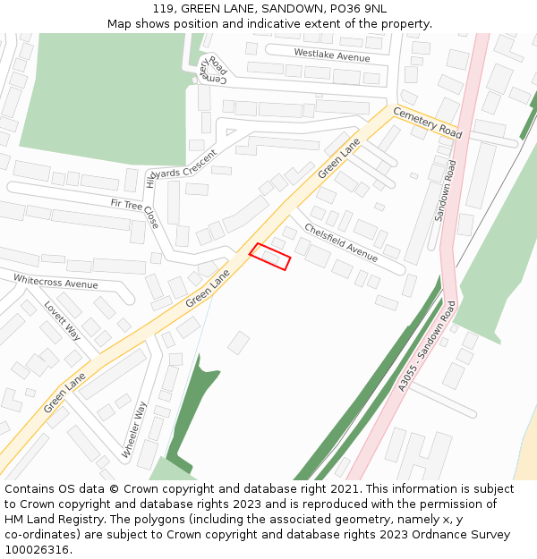 119, GREEN LANE, SANDOWN, PO36 9NL: Location map and indicative extent of plot