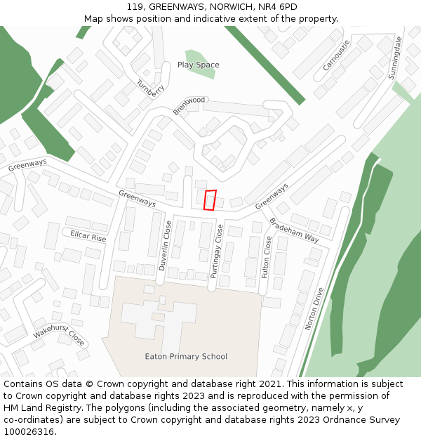 119, GREENWAYS, NORWICH, NR4 6PD: Location map and indicative extent of plot