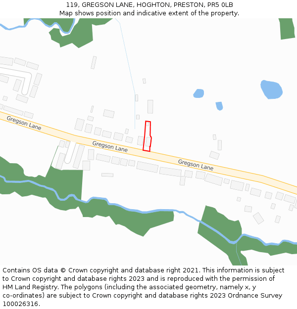 119, GREGSON LANE, HOGHTON, PRESTON, PR5 0LB: Location map and indicative extent of plot