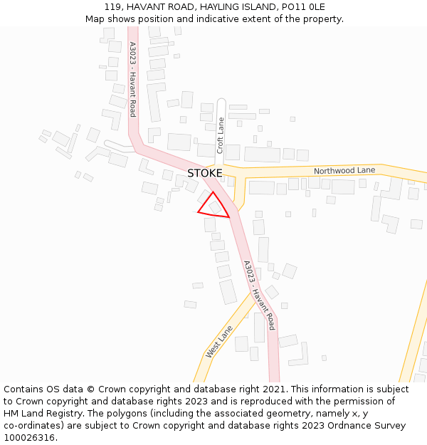 119, HAVANT ROAD, HAYLING ISLAND, PO11 0LE: Location map and indicative extent of plot