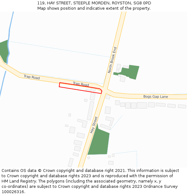 119, HAY STREET, STEEPLE MORDEN, ROYSTON, SG8 0PD: Location map and indicative extent of plot
