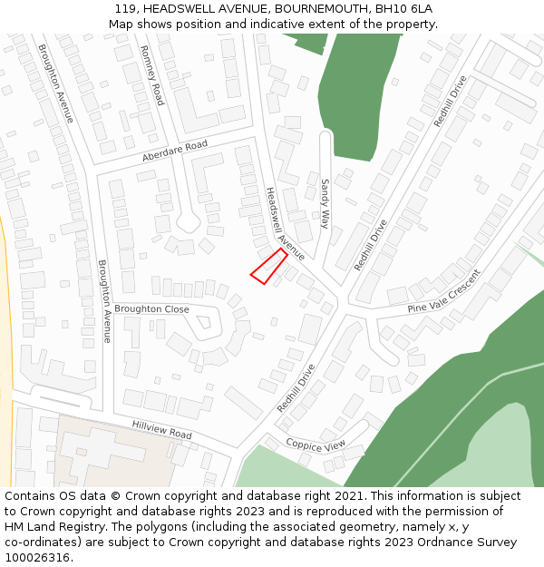 119, HEADSWELL AVENUE, BOURNEMOUTH, BH10 6LA: Location map and indicative extent of plot