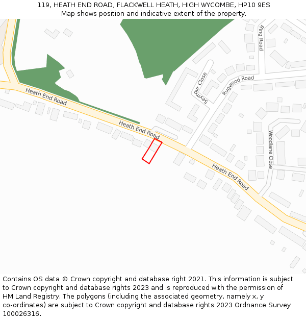 119, HEATH END ROAD, FLACKWELL HEATH, HIGH WYCOMBE, HP10 9ES: Location map and indicative extent of plot