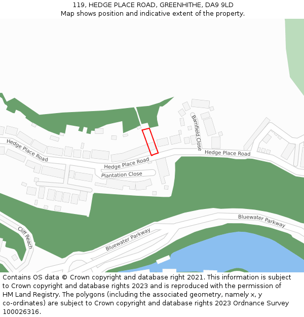 119, HEDGE PLACE ROAD, GREENHITHE, DA9 9LD: Location map and indicative extent of plot