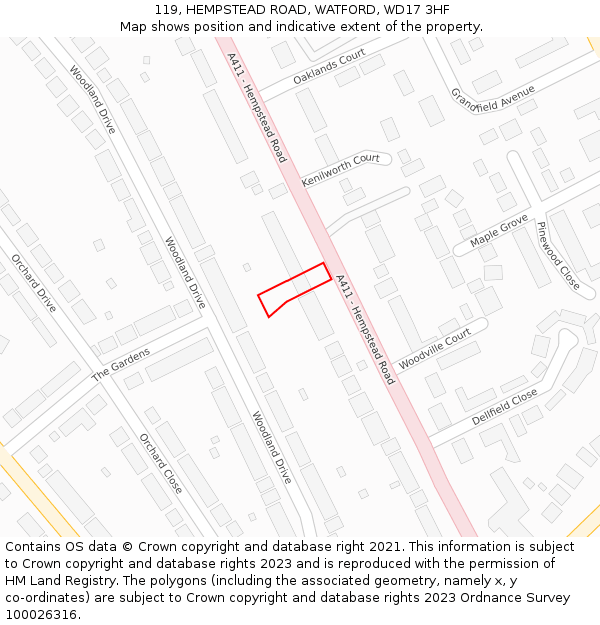119, HEMPSTEAD ROAD, WATFORD, WD17 3HF: Location map and indicative extent of plot