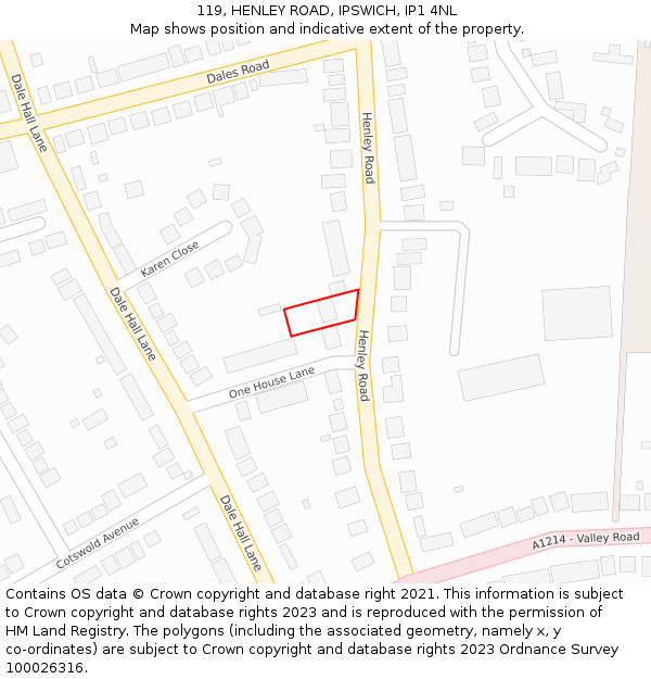 119, HENLEY ROAD, IPSWICH, IP1 4NL: Location map and indicative extent of plot