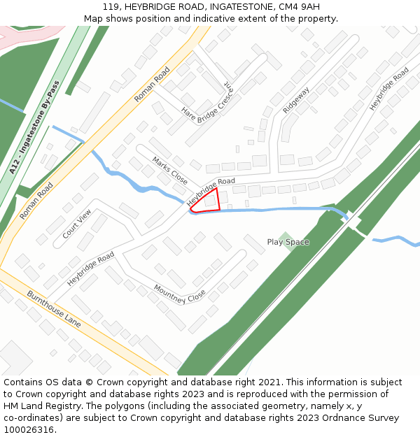 119, HEYBRIDGE ROAD, INGATESTONE, CM4 9AH: Location map and indicative extent of plot