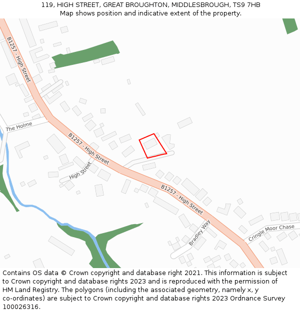 119, HIGH STREET, GREAT BROUGHTON, MIDDLESBROUGH, TS9 7HB: Location map and indicative extent of plot