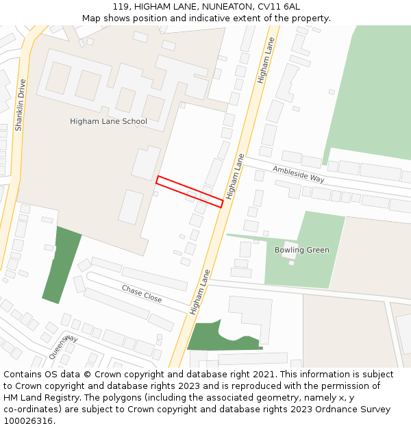 119, HIGHAM LANE, NUNEATON, CV11 6AL: Location map and indicative extent of plot