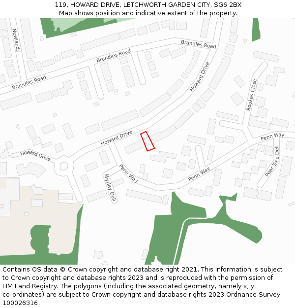 119, HOWARD DRIVE, LETCHWORTH GARDEN CITY, SG6 2BX: Location map and indicative extent of plot