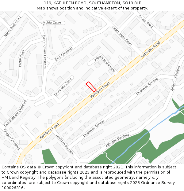 119, KATHLEEN ROAD, SOUTHAMPTON, SO19 8LP: Location map and indicative extent of plot