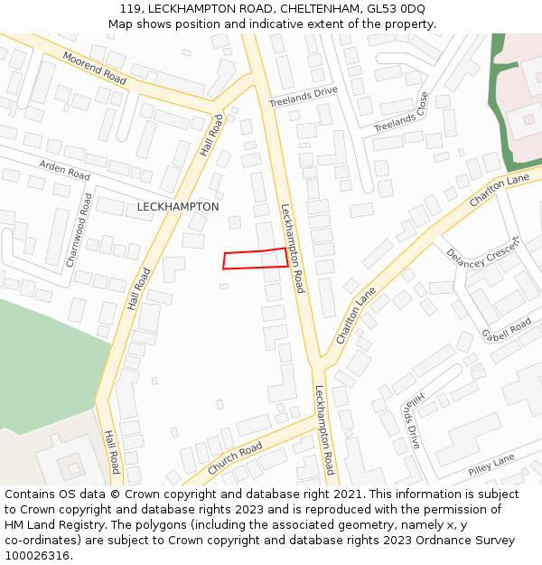 119, LECKHAMPTON ROAD, CHELTENHAM, GL53 0DQ: Location map and indicative extent of plot