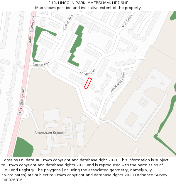 119, LINCOLN PARK, AMERSHAM, HP7 9HF: Location map and indicative extent of plot