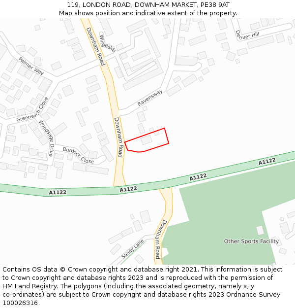 119, LONDON ROAD, DOWNHAM MARKET, PE38 9AT: Location map and indicative extent of plot