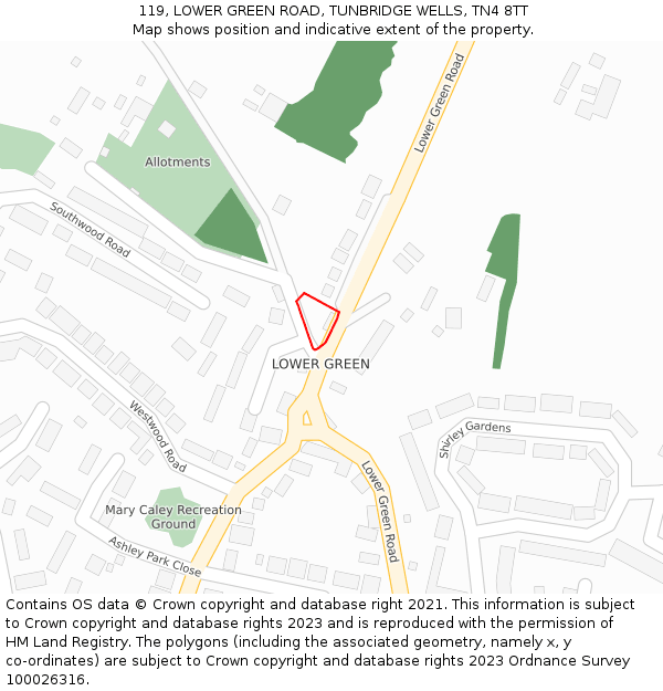 119, LOWER GREEN ROAD, TUNBRIDGE WELLS, TN4 8TT: Location map and indicative extent of plot