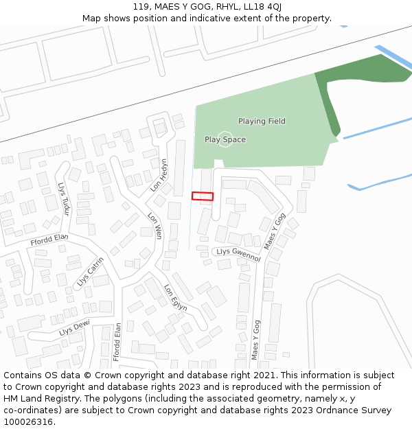 119, MAES Y GOG, RHYL, LL18 4QJ: Location map and indicative extent of plot