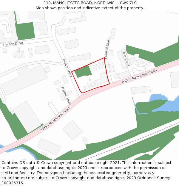 119, MANCHESTER ROAD, NORTHWICH, CW9 7LS: Location map and indicative extent of plot