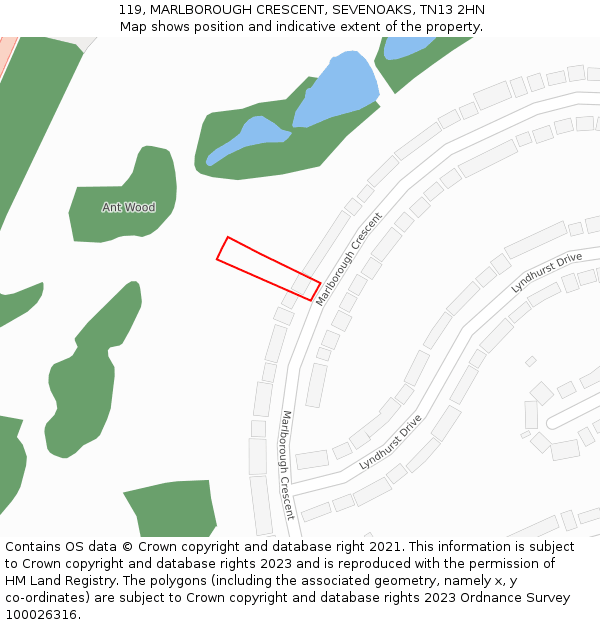 119, MARLBOROUGH CRESCENT, SEVENOAKS, TN13 2HN: Location map and indicative extent of plot
