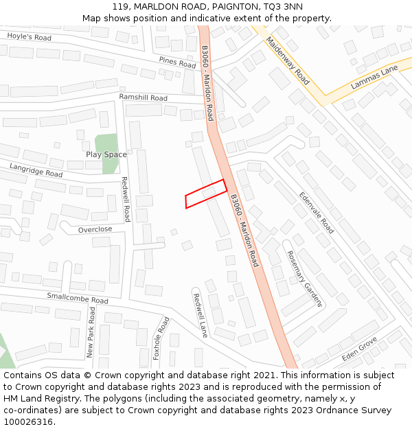 119, MARLDON ROAD, PAIGNTON, TQ3 3NN: Location map and indicative extent of plot
