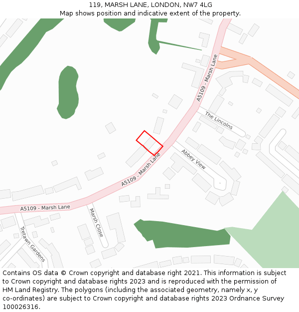 119, MARSH LANE, LONDON, NW7 4LG: Location map and indicative extent of plot