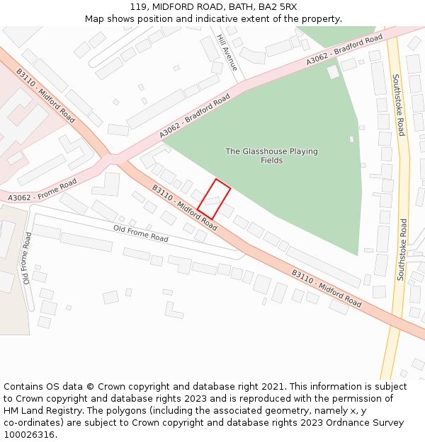 119, MIDFORD ROAD, BATH, BA2 5RX: Location map and indicative extent of plot