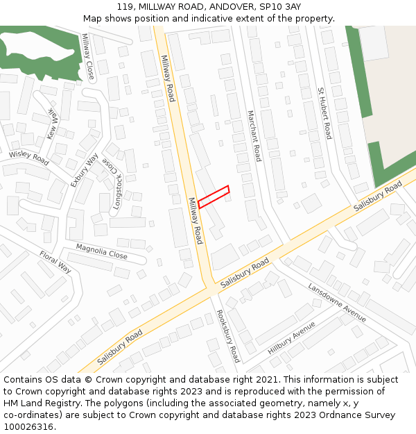 119, MILLWAY ROAD, ANDOVER, SP10 3AY: Location map and indicative extent of plot