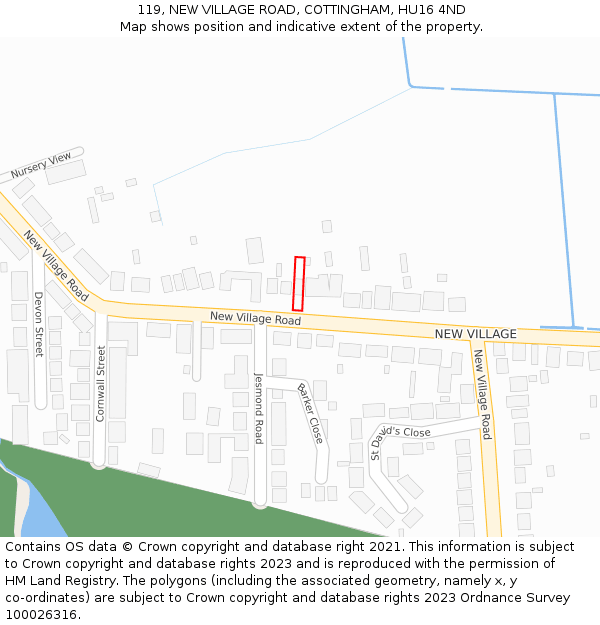 119, NEW VILLAGE ROAD, COTTINGHAM, HU16 4ND: Location map and indicative extent of plot