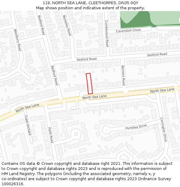 119, NORTH SEA LANE, CLEETHORPES, DN35 0QY: Location map and indicative extent of plot