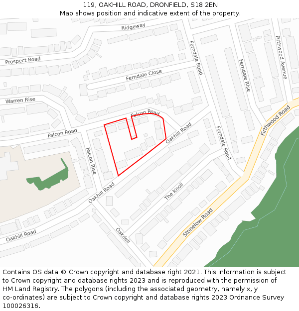 119, OAKHILL ROAD, DRONFIELD, S18 2EN: Location map and indicative extent of plot
