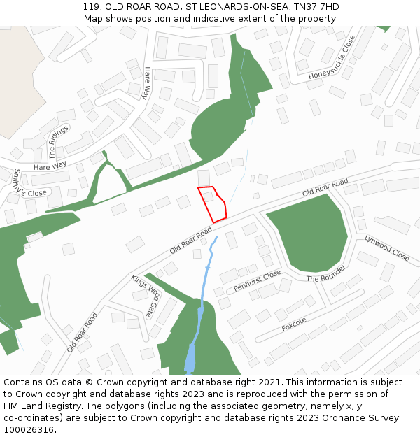 119, OLD ROAR ROAD, ST LEONARDS-ON-SEA, TN37 7HD: Location map and indicative extent of plot