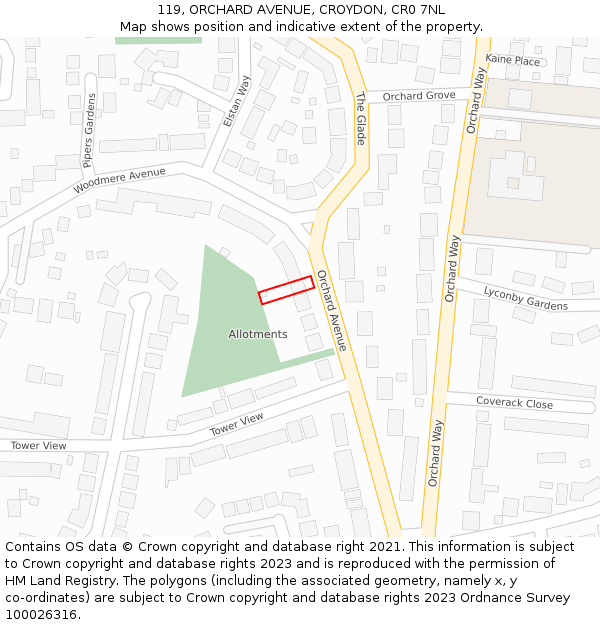119, ORCHARD AVENUE, CROYDON, CR0 7NL: Location map and indicative extent of plot