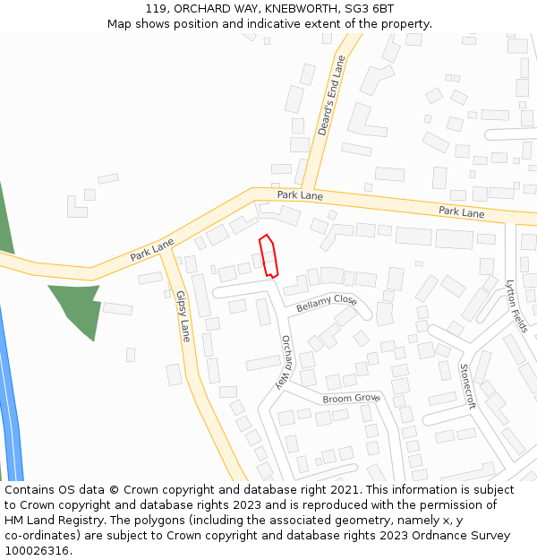 119, ORCHARD WAY, KNEBWORTH, SG3 6BT: Location map and indicative extent of plot