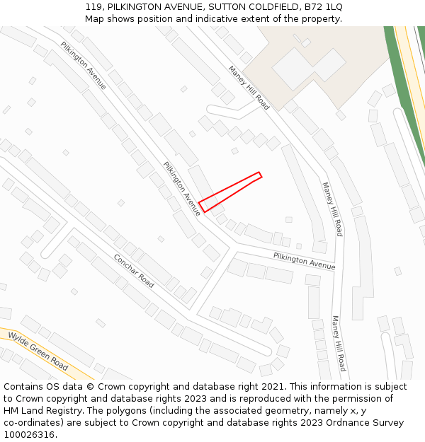 119, PILKINGTON AVENUE, SUTTON COLDFIELD, B72 1LQ: Location map and indicative extent of plot