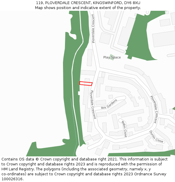 119, PLOVERDALE CRESCENT, KINGSWINFORD, DY6 8XU: Location map and indicative extent of plot